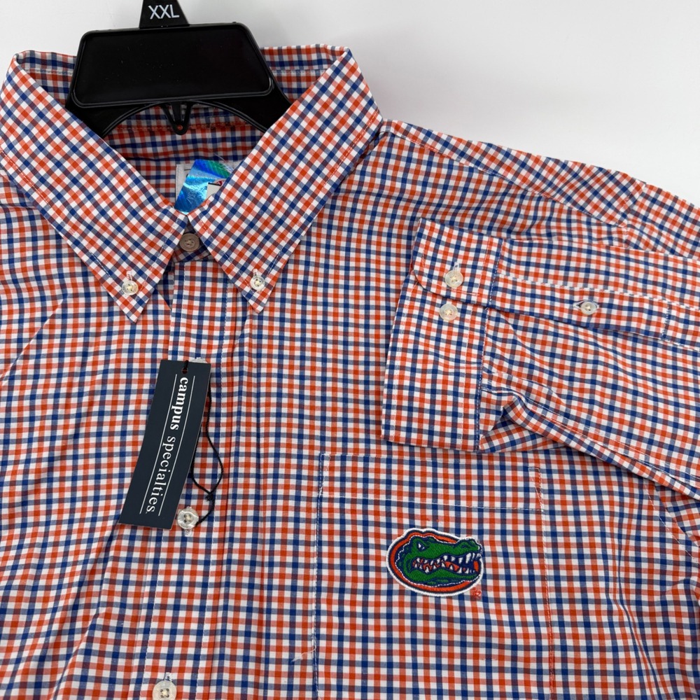 Campus Specialties Florida Gators Mens XXL Orange Blue Gingham Button Down Shirt